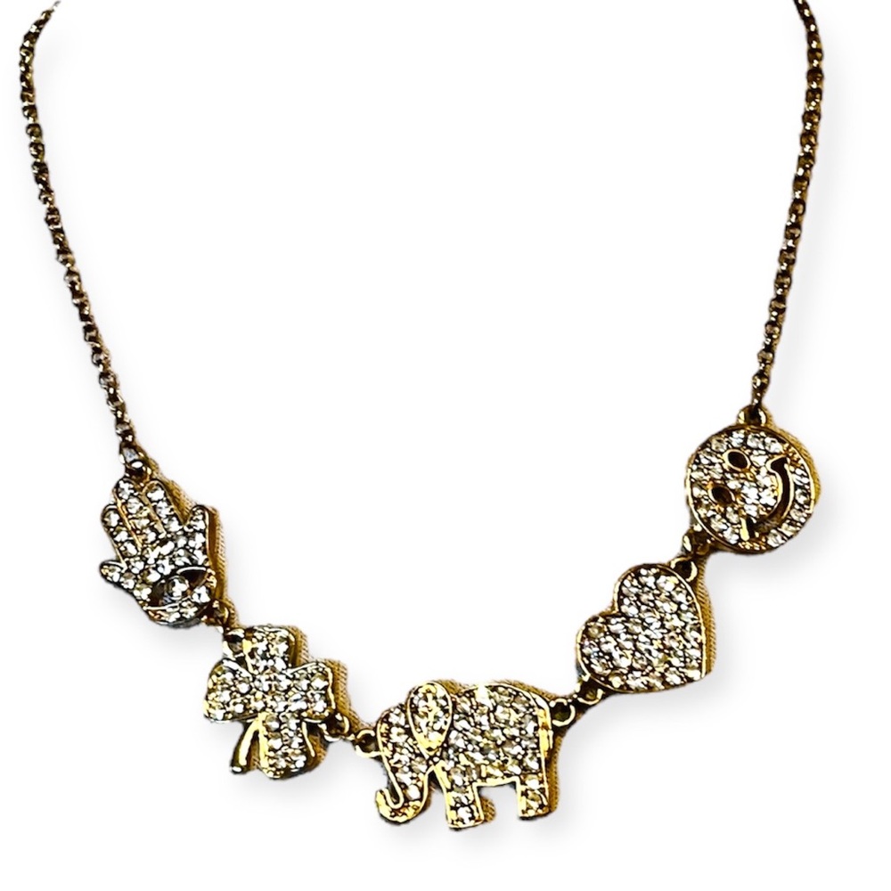 NEW Gold Tone Rhinestone Lucky Charms Necklace Set Fashion Jewelry Cute Earrings